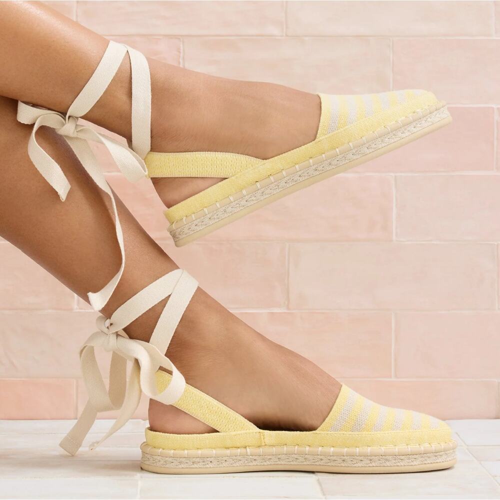 Rothy's The D'Orsay Espadrille Sunshine Stripe Flats 6.5 Removable Ties NWOT